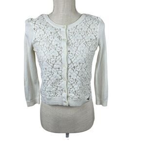 Hollister Y2K Cropped Floral Lace Cardigan Womens Size S Cream Coquette Festival